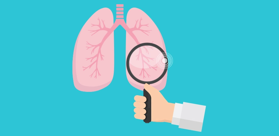 Illustration of magnifying glass held up to lungs