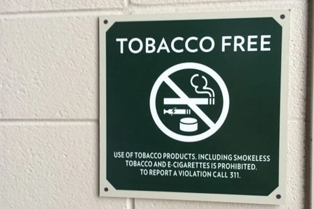 Tobacco Free signage on a building